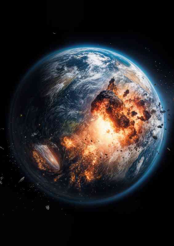 Earth from space with a dramatic scene of a massive explosion | Poster