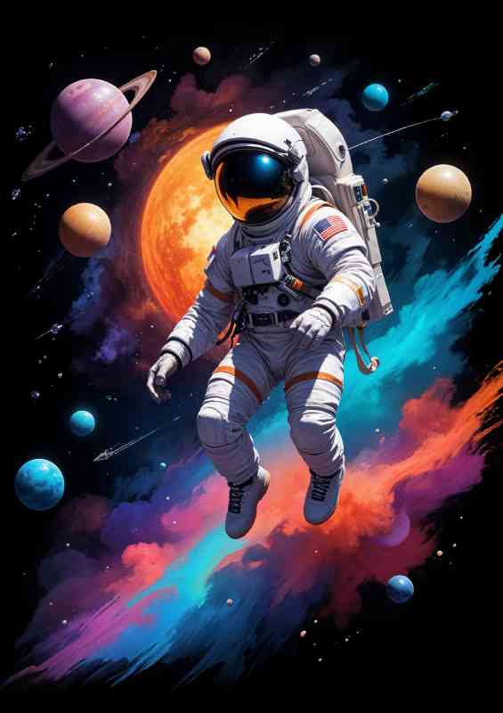 Floating in space against a backdrop of colorful planets | Canvas