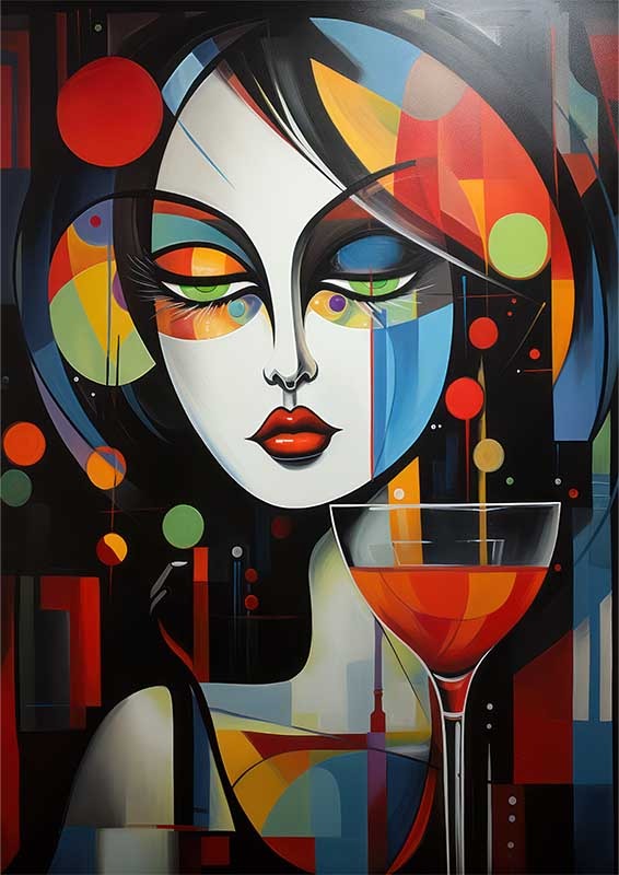 Abstract Spectrum s woman with a martini in a colorful style | Di-Bond