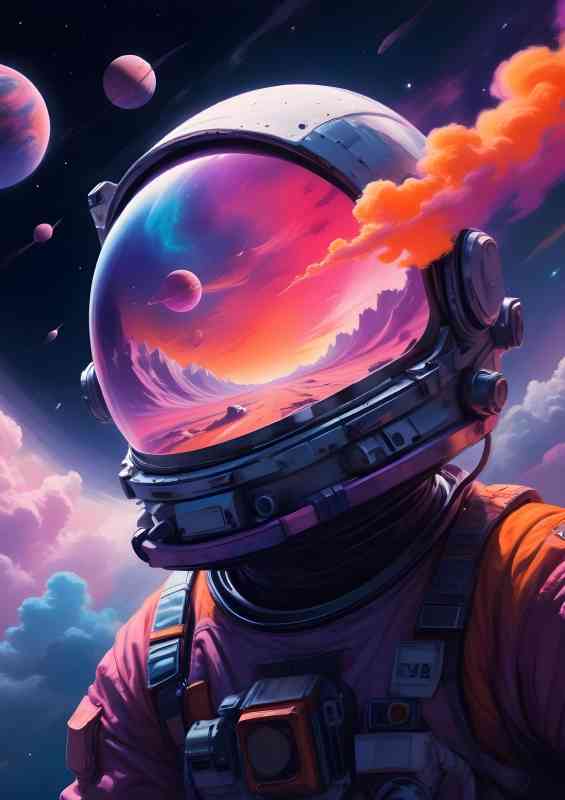Spaceman surreal flowing neon colours | Metal Poster