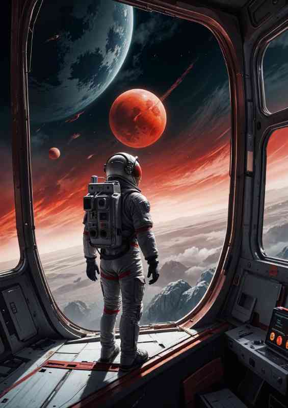 Astronaut standing looking to mars | Metal Poster