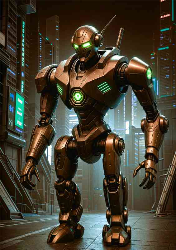 Cyberpunk robot in neon futuristic | Metal Poster
