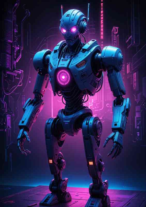 Cyberpunk robot in neon purple | Metal Poster