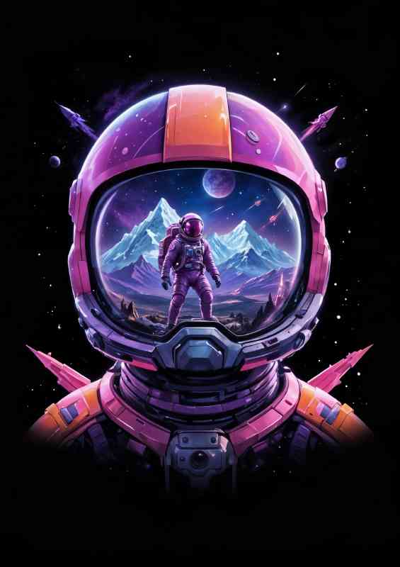 Futuristic astronaut with helmet neon | Metal Poster
