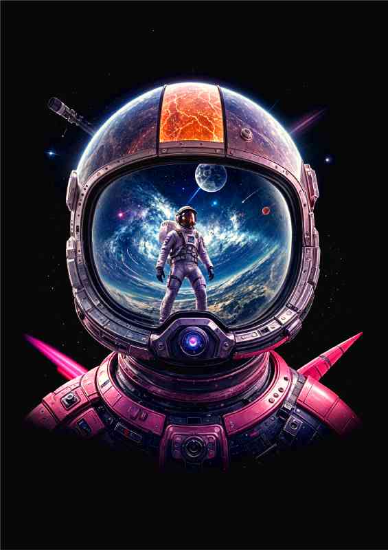 Futuristic astronaut with helmet neon colours | Metal Poster