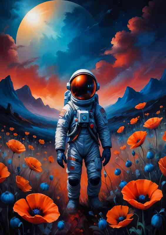 Space man in a poppy field | Canvas