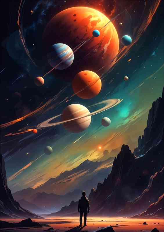 Space planet gazing | Metal Poster