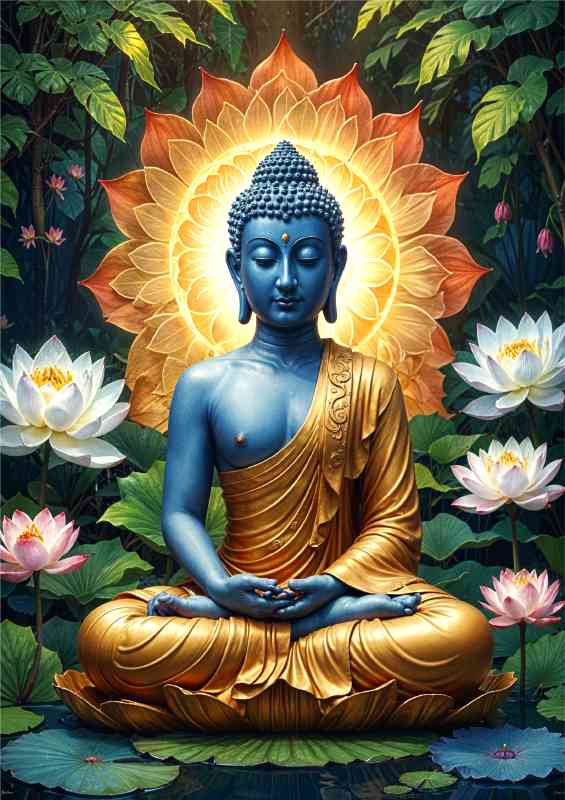 Lord Bubbha surrounded by lotus flower | Poster