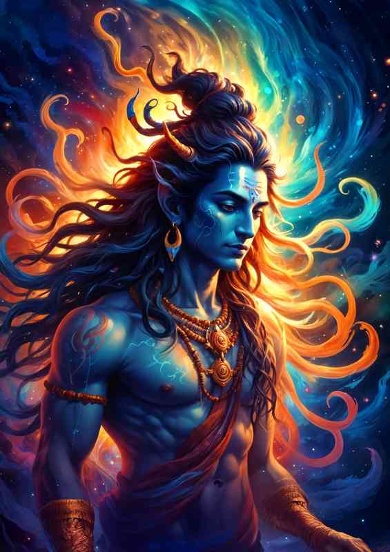 Lord Shiva in full swirly colours | Metal Poster