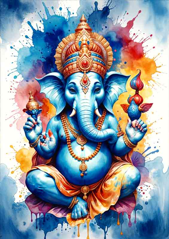Lord ganesha Hindu deity watercolours | Poster