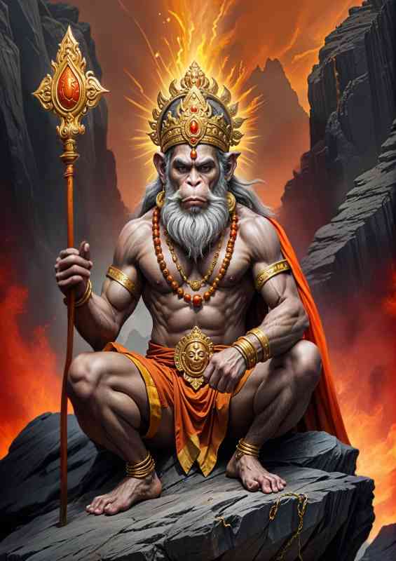 Lord hanuman deity on the mountain rocks | Metal Poster