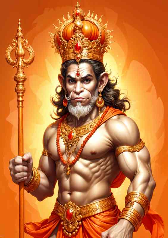 Lord hanuman deity with golden crown | Metal Poster
