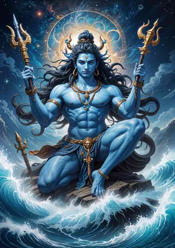 Lord shiva surrounded by crashing waves | Canvas
