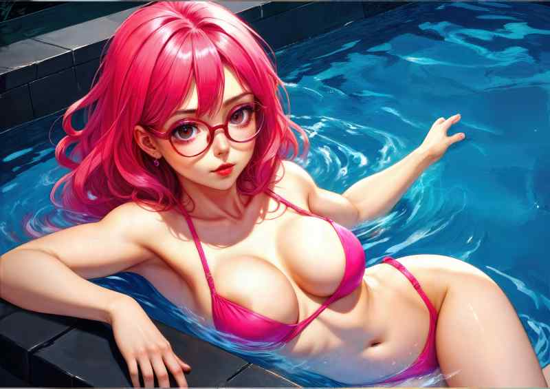 Pink haired animae girl in a pool | Di-Bond