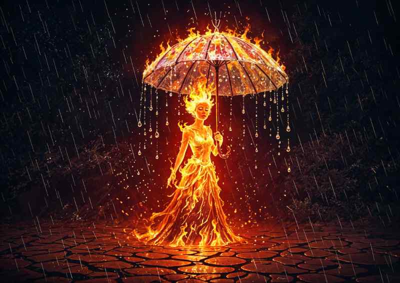Fire lady walking in the rain | Poster