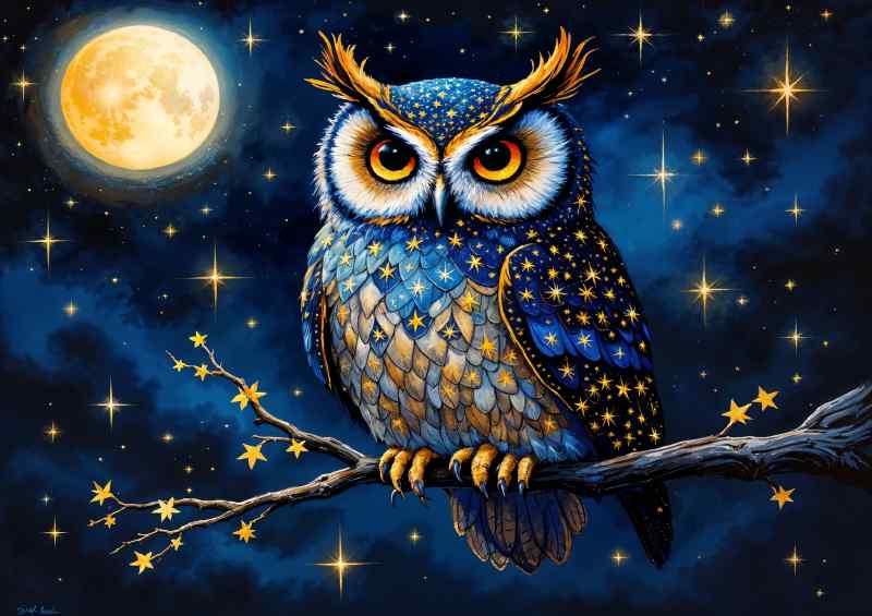 Endeering night owl with full moon | Canvas