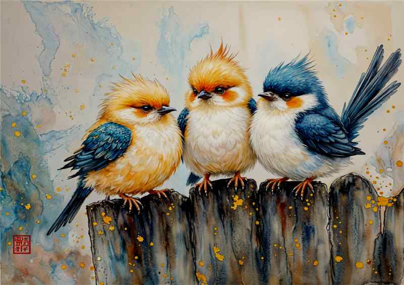 Little birds on the post | Canvas