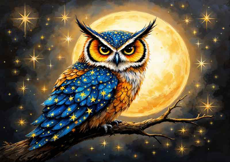 Majestic night owl with the stars | Canvas