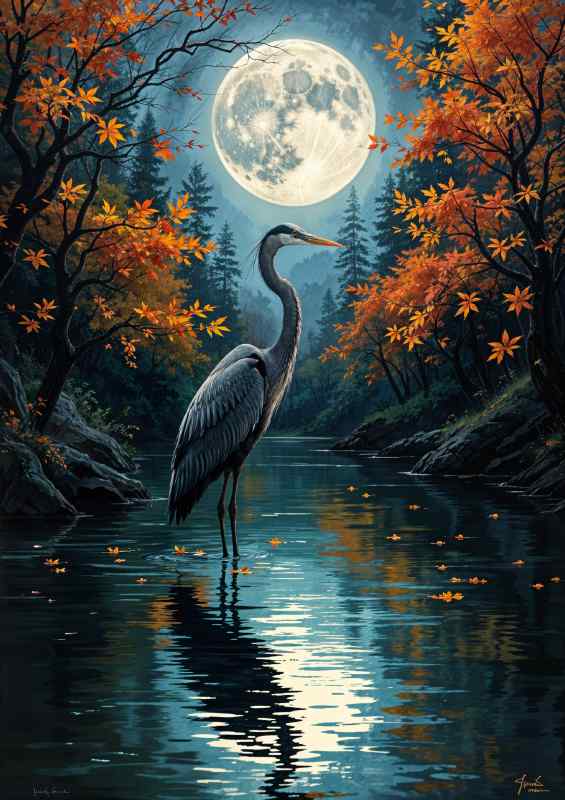 Heron at night | Canvas