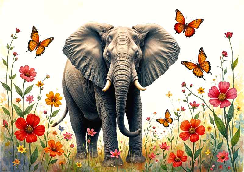 Elephant surrounded by flowers | Canvas