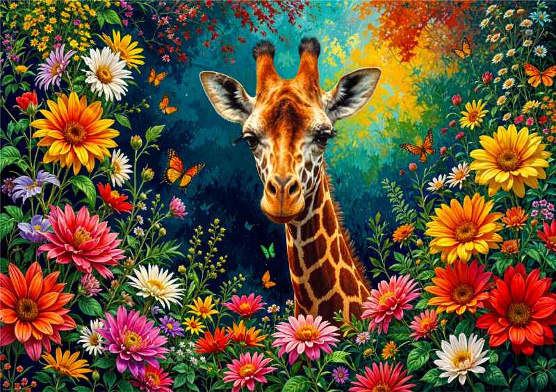 Giraffe surrounded by flowers | Poster