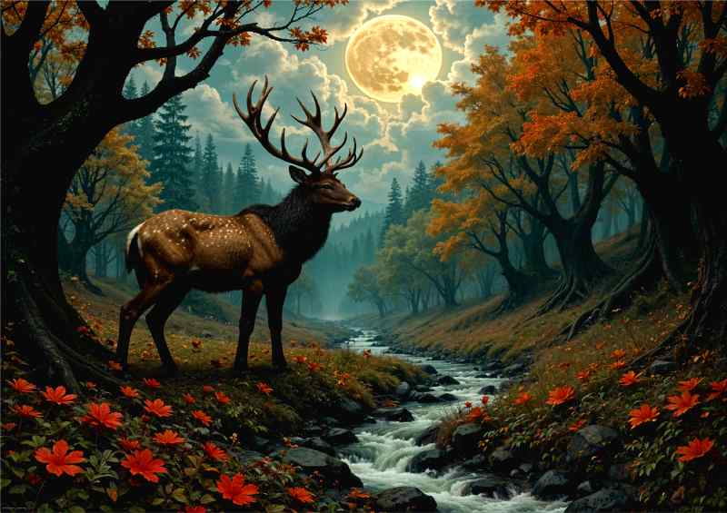 Majestic deer in the forest spring | Metal Poster