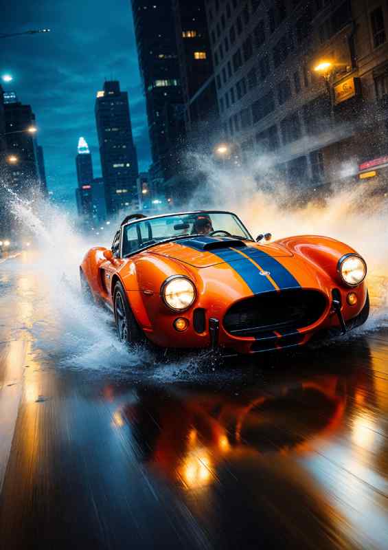 Corbra car in the rain on the streets | Canvas