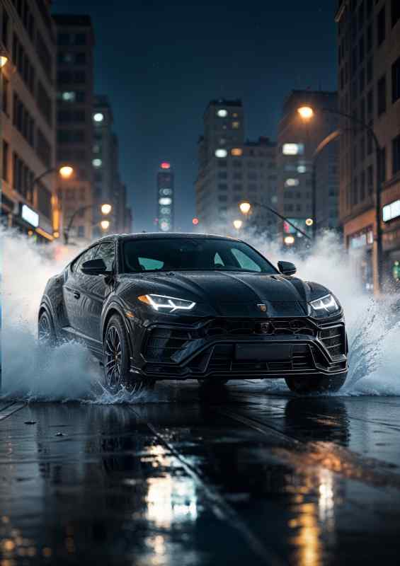 Sleek black lambo Urus in the city | Di-Bond