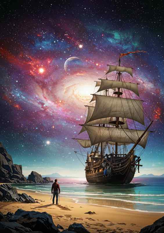 Pirate ship docked for the night | Metal Poster