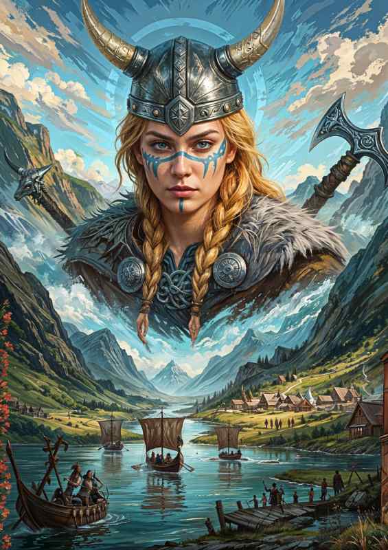 Viking ship and warrior | Metal Poster