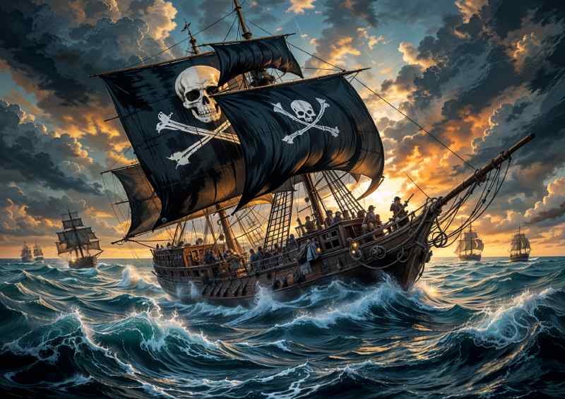 Black ship sails on the high seas | Poster