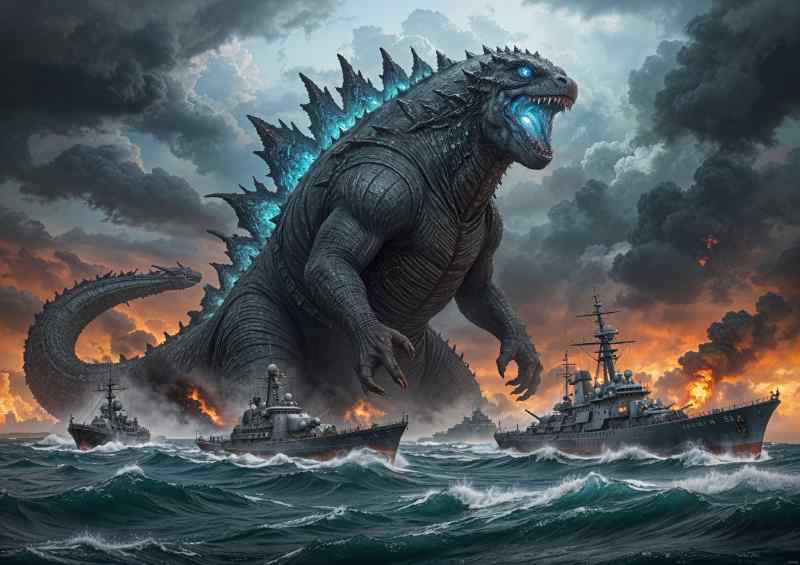 Godzilla in the rough seas | Canvas