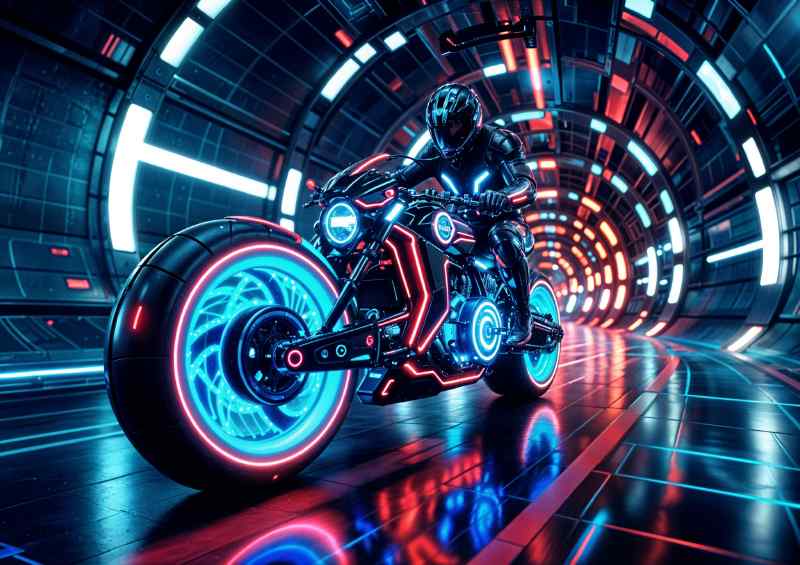 Tron neon futuristic motorbike | Metal Poster