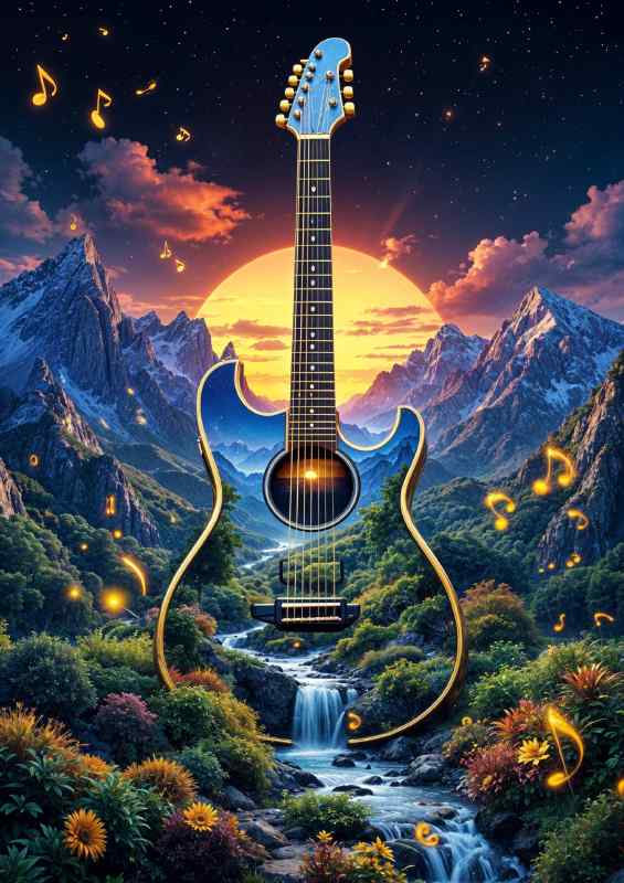 Guitar and the waterfall | Canvas
