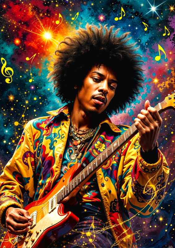 Jimmy hendrix on his guitar playing | Metal Poster