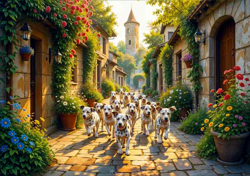 Dalmations running in the streets | Metal Poster