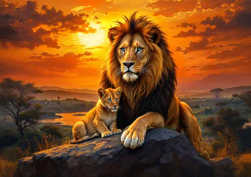 King of the lion and his cub | Metal Poster