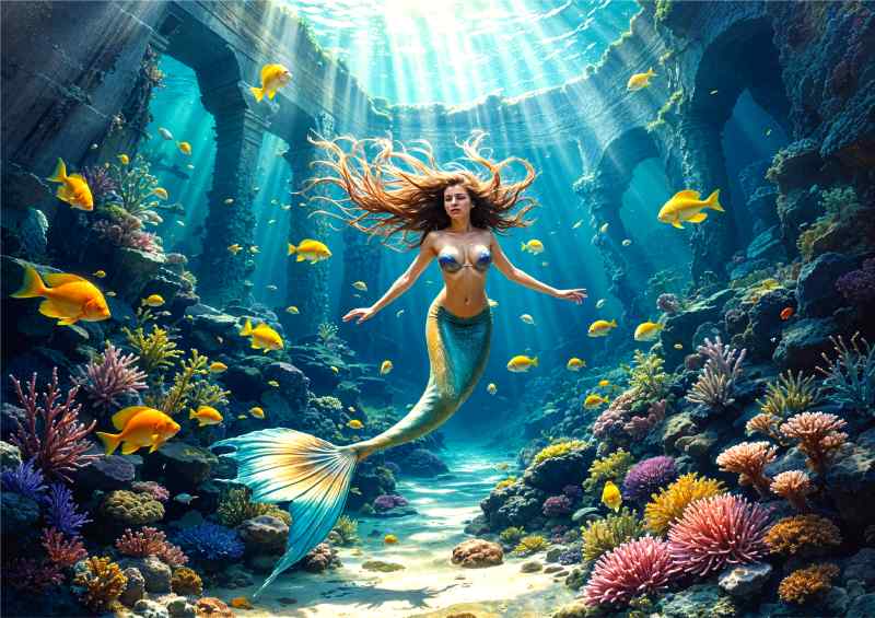 Mairmaid in the acient ruins | Metal Poster