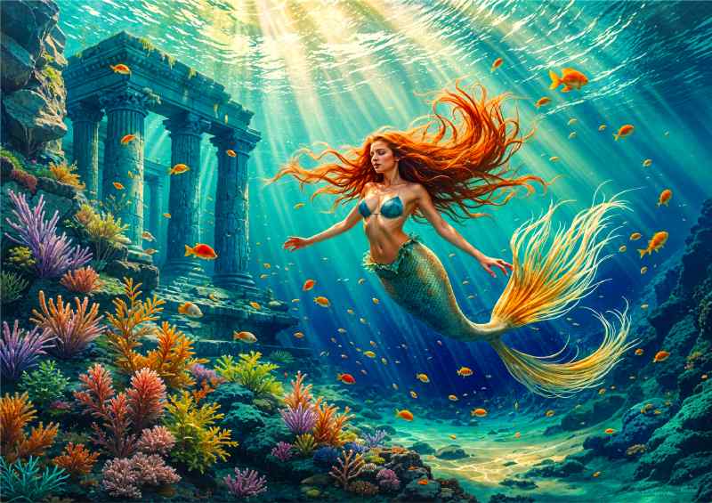 Mairmaid in the bule waters | Metal Poster