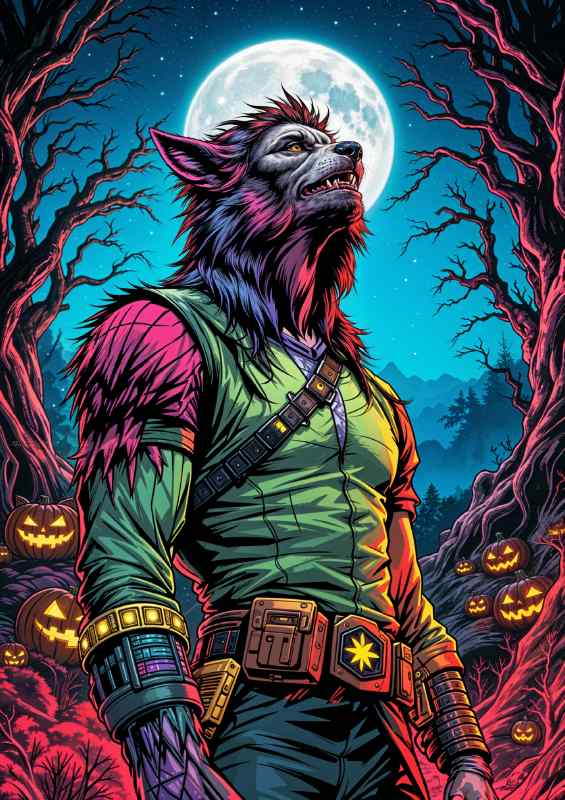 The neon coloured werewolf at night | Di-Bond