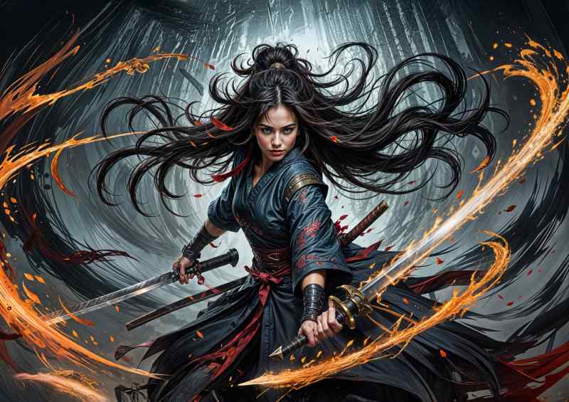 Samurai lady in sword battle mode | Canvas
