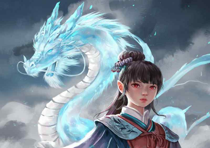 The female warrior and her dragon | Canvas