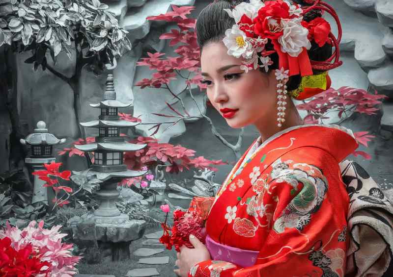 Woman adorned in traditional japanese | Di-Bond