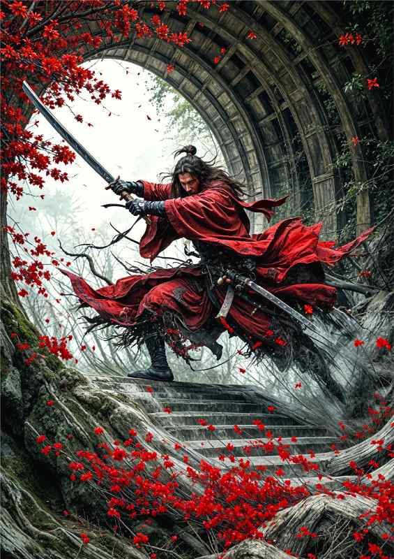All in red samurai warrior kenu reaves | Metal Poster