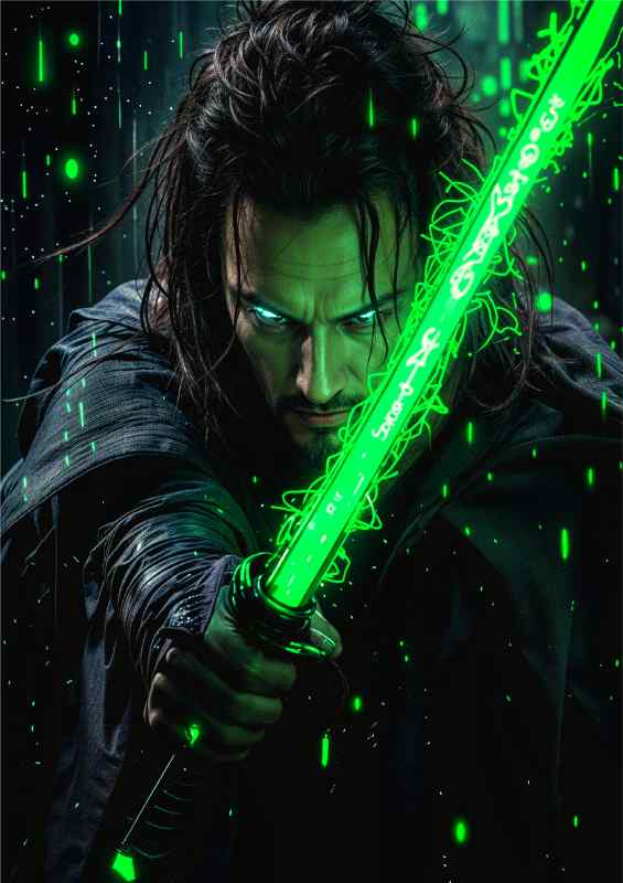 Samurai warrior with neon green sword | Di-Bond