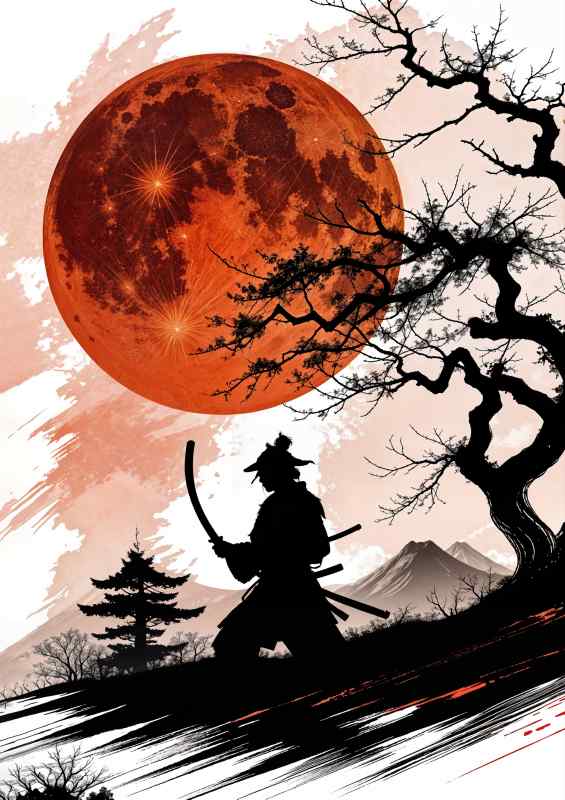 Samurai warrior workingin the full moon | Canvas