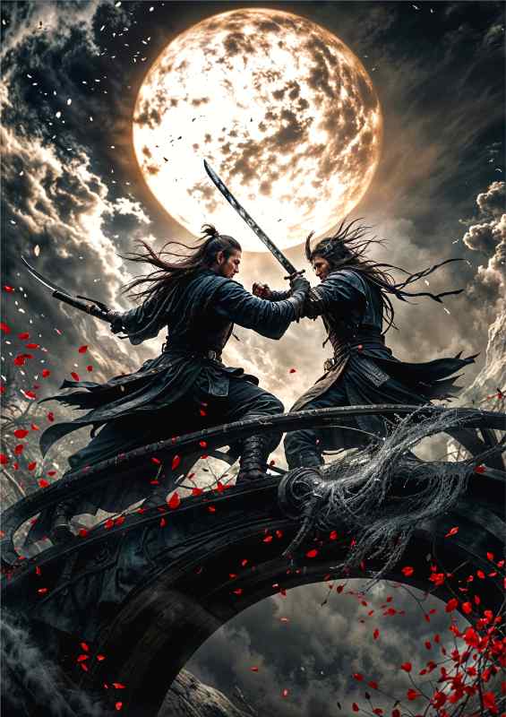 Samurai warriors fighting at full moon | Canvas