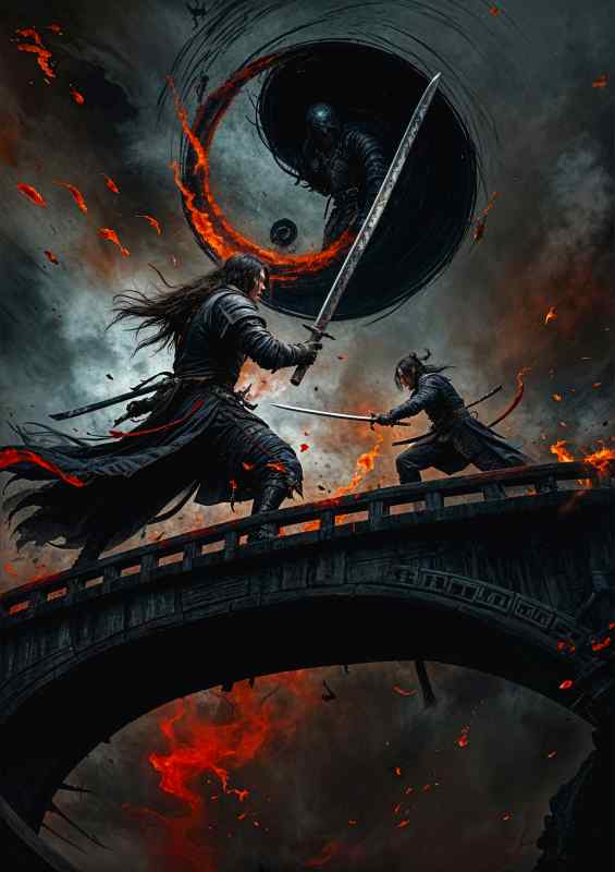 Samurai warriors fighting on the bridge | Metal Poster