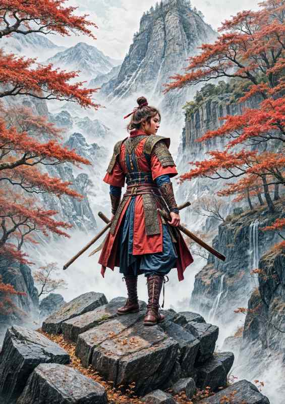 The samurai warrior on the rocks | Canvas