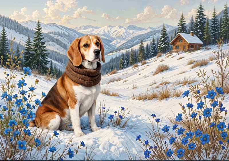 Beagle in the snowy fields | Poster